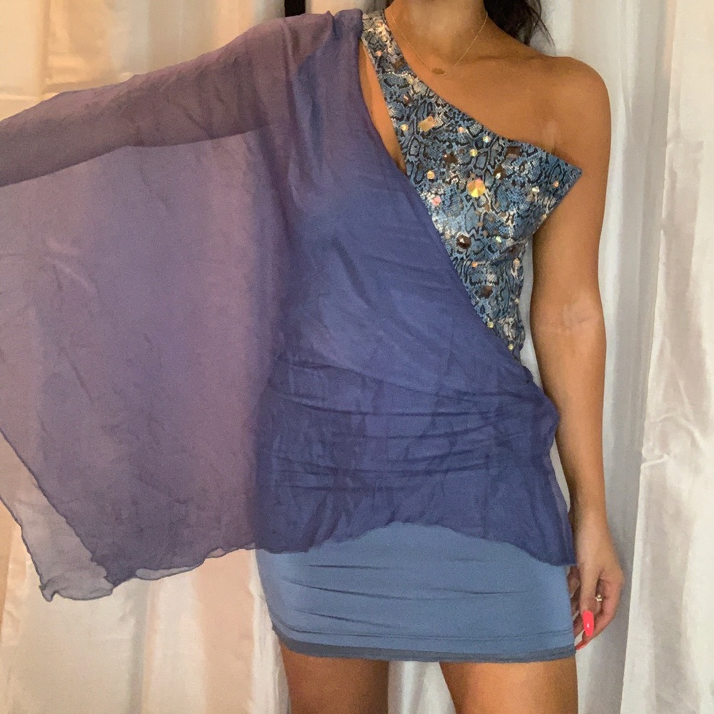 Mixed Pattern 1 shoulder party dress